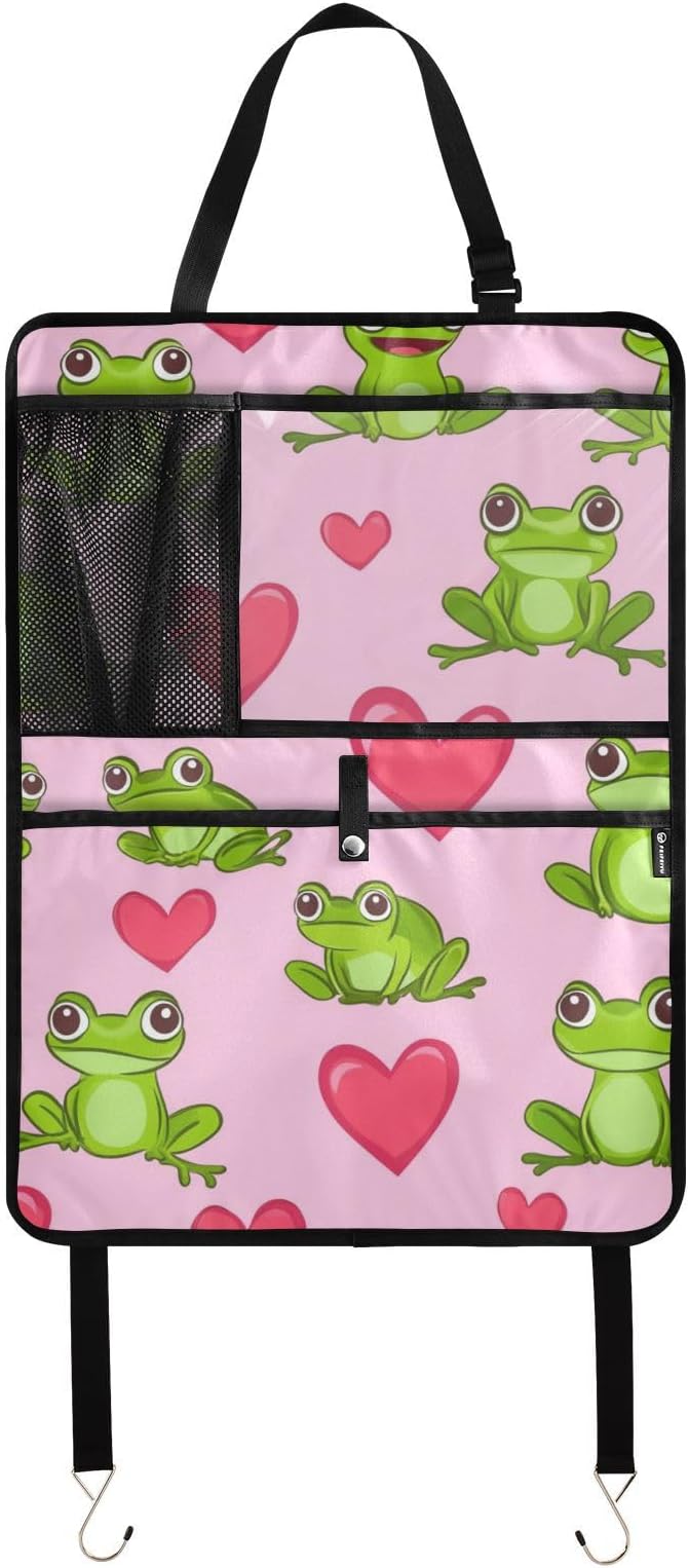 Pink Frog and Love01 1 Pack Backseat Car Organizer with Storage Pockets Seat Back Organizers for Kids Kick Mats Backseat Protector Automotive