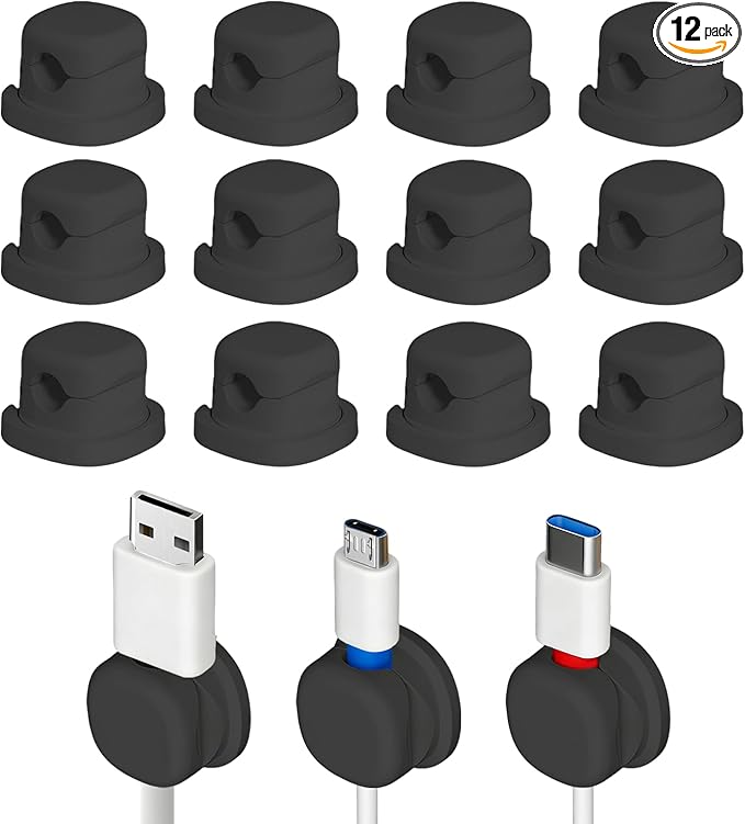 Rotatable Cord Holder for Nightstand, 2026 New 360°Rotating Magnetic Cable Clips, Strong Adhesive Cord Organizer for Phone, Home, Car, Office Desk Accessories (12, Black)