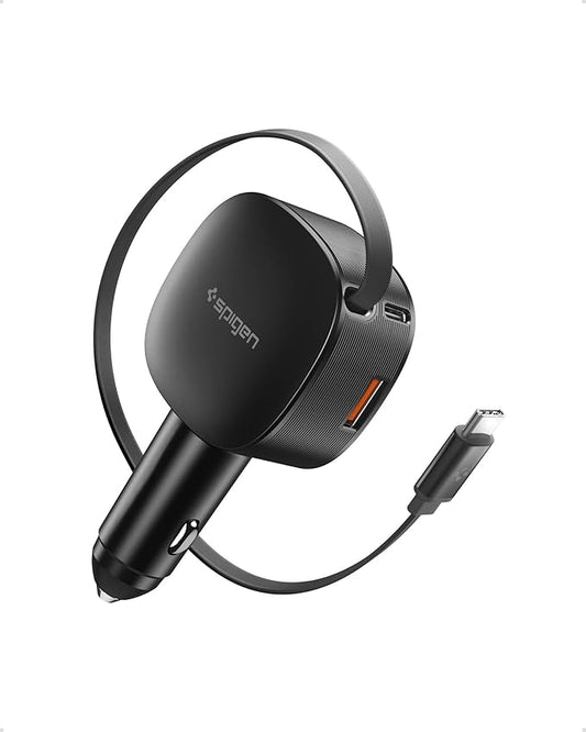 Spigen 60W Retractable Car Charger, Fast USB C Car Phone Charger, Quantum Boost Car Adapter for iPhone 17 Pro max, 17 Pro, 17, 17e, 16, 15, 14, Samsung Galaxy S25 S24, Google Pixel, Car Accessories