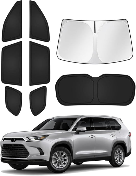 Canvcle Sunshades for 2024-2025 2026 Toyota Grand Highlander Accessories Windshield Sun Shade Side Rear Window Shade Cover Sun Visor Shield Privacy Protection for Camping Keep Vehicle Cool Black 8PCS