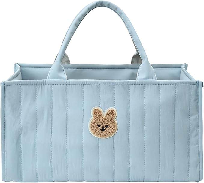Diaper Caddy Organizer,Cute Floral Nursery Storage Basket,Soft Portable Changing Table Car Caddy Organizer Gift (Bear B)