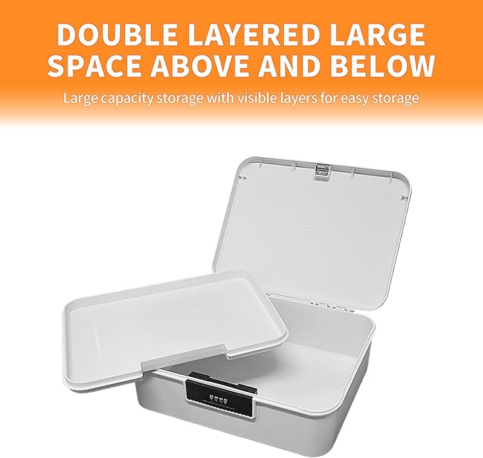 Lockable Storage Container Bin, 4.2 Gallon Capacity Organizer Box with Combination Lock, Heavy Duty Plastic Trunk, Usable As Item Organizer Or Office File Storage(White)