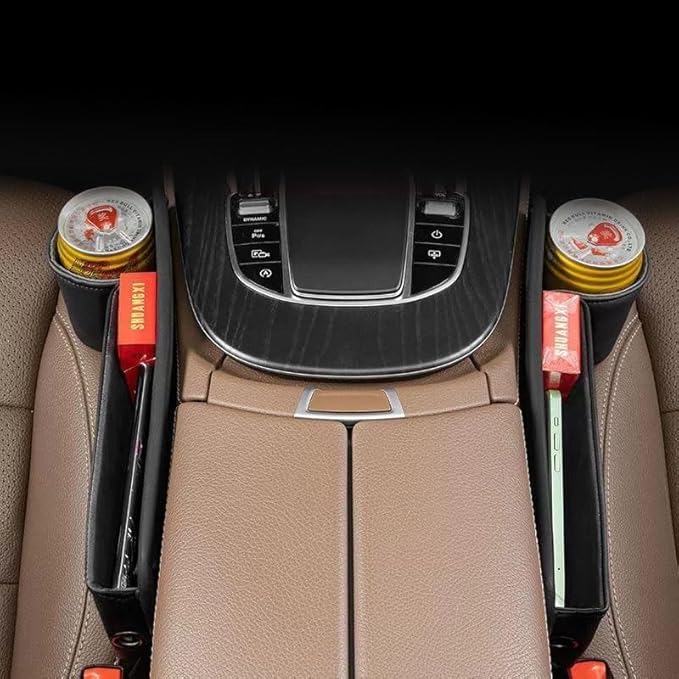 Custom Car Seat Gap Filler 2 Pack - Organizer with Logo/Text, Front Seat Leather Car Accessories for Women & Men, SUV & Truck Essentials (Black)