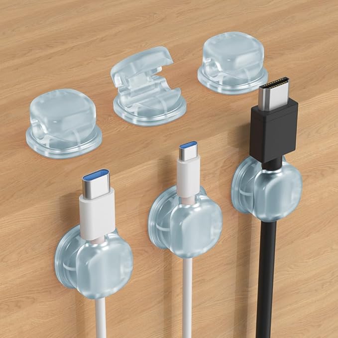 Magnetic Cable Organizer, 2026 New Cord Organizer Holder Clips Strong Adhesive Cable Cord Keeper [Smooth Adjustable] Hide Wire Cord Organizer for Nightstand Kitchen Car Office (Blue 6PCS)