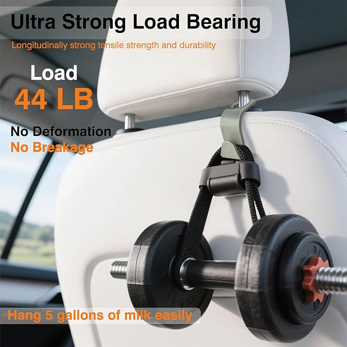Car Seat Hooks & Purse Holder - 4 Pack Boxed,55 lb Heavy Duty,Eco PP Car Hooks for Purse/Bag/Baby Gear/Gym Bag/Groceries/Cup/,Fits 0.32-0.55”Car Headrest Rods (Grey-2)