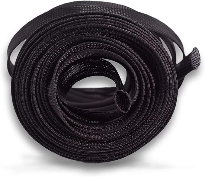 (100ft x 1/2") Cable Sleeve, PET Expandable Braided Sleeving Wire Sleeve Black Cable Wrap for HiFi Audio and Video Headphone Cable Management Protect Cat from Chewing Cords