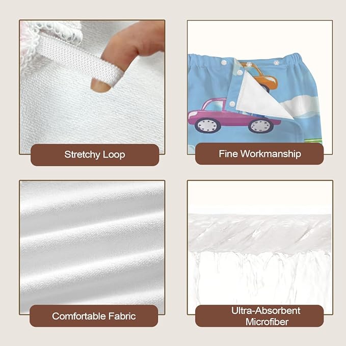 Women Bath Wrap Hair Towel Drying Cap Set Colored Cute Cars Clauds Soft Absorbent Bathrobe Shower Wraps with Adjustable Closure Spa Bath Robe