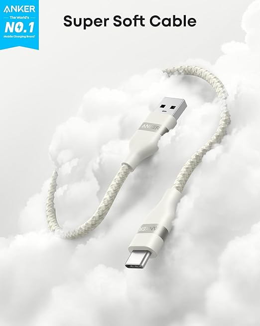 Anker Car Carplay Cable for iPhone 17 16 Pro Max Plus, Upcycled Braided USB A to USB C Car Charger Cord for Samsung Note20 and More (3FT,White) (Pack of 2)