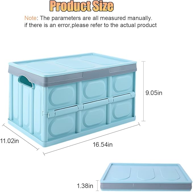 Car Trunk Organizer, Foldable Plastic Cargo Storage Box with Lid, Large Car Tool Container with Handles, Universal Automotive Organization Accessories for Camping, Groceries (Blue)