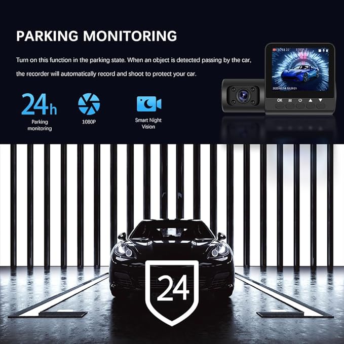 3 Channel Dash Cam 1080P Front and Rear Dash Camera for Cars Mini Dashcam Night Vision, Loop Recording, 24H Parking Mode, Waterproof