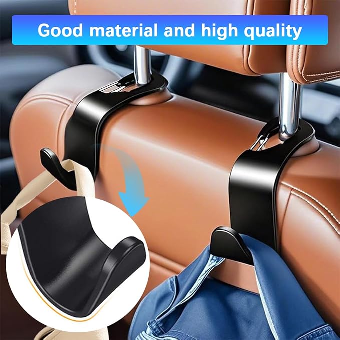 Zpana Car Seat Headrest Hook, 4PCS Vehicle Seat Back Hanger Hook with Metal Lock, Multifunctional Auto Interior Purse Handbag Storage Organizer Accessories, Universal for SUV RV Truck (Gray)