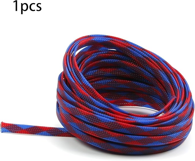 Aicosineg Cable Sleeve Braided Sleeving PET Wire Loom Tubing Cable 32.81ft-1/3inches Wrap Protector for HiFi Audio and Video Headphone Cable Protect Wires from Chewing of Pets Blue and Red