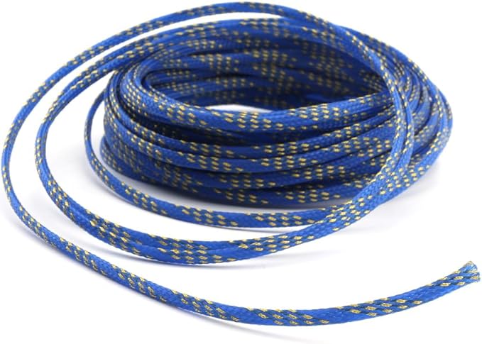 Aicosineg Cable Sleeve Braided Sleeving PET Wire Loom Tubing Cable 32.81ft-1/6inch Wrap Protector for HiFi Audio and Video Headphone Cable Protect Wires from Chewing of Pets Blue and Gold