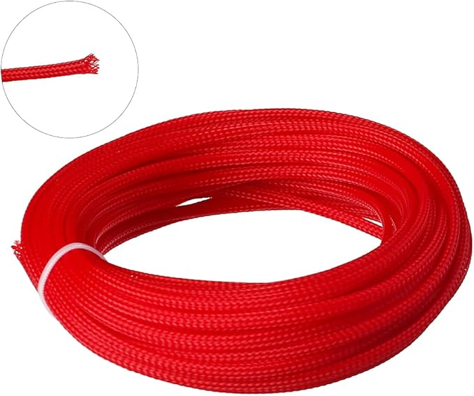 Aicosineg 32.81ft PET Flexible Braided Cable Sleeve 0.16inch Width Wire Loom Sleeving and Organizer Flexible Wire Mesh Sleeve Wrap Protector for TV Audio PC Cords from Pets Chewing Red