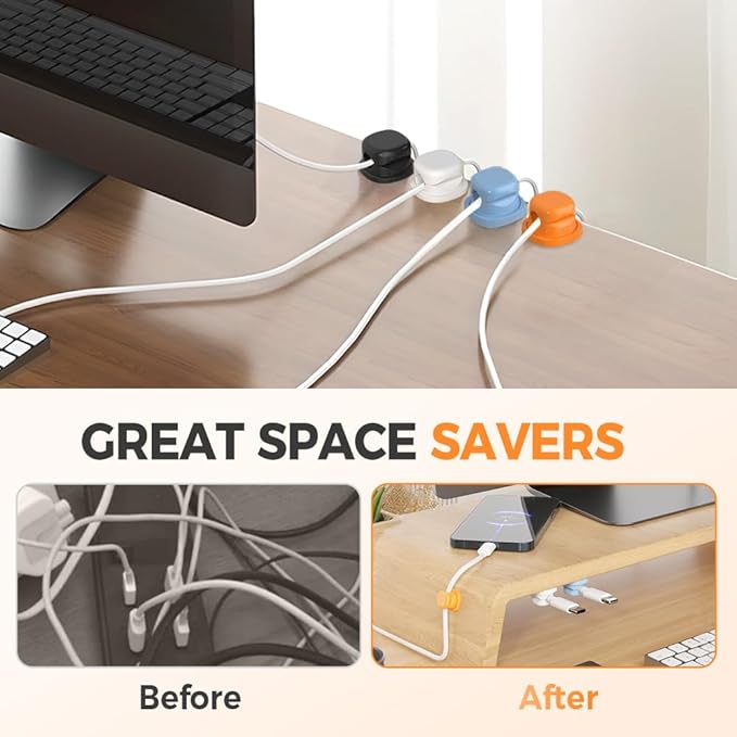 Cord Organizer Holder, 2025 New Desk Cable Management, Cable Clips Organize Phone Charging Cords Holder Organizer Neatly for Home Office Car Desk Nightstand (Blue, 6 Pack)