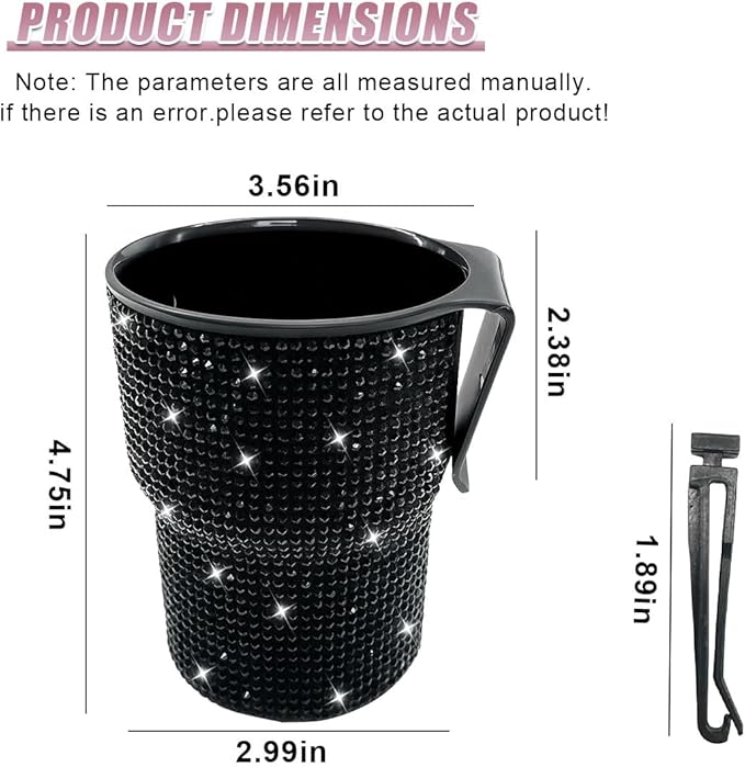 Bling Rhinestones Car Air Vent Trash Can, Hanging Automotive Cup Holder with 2 Hooks, Multi-Function Vehicle Door Organizer Accessories for Key, Pen, Water Bottles, Cellphone(Black)