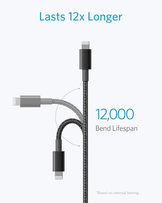 Anker USB A to Lightning Cable(6FT, 1Pack), MFi Certified Nylon USB to Lightning Cord for iPhone 14/13/12/11 Pro/11/XS MAX/XR/8/7/6s Plus Cable(Black)