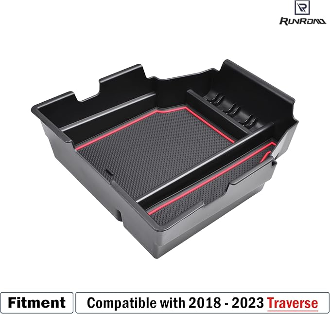 RUNROAD Center Console Organizer Tray Compatible with Chevy Traverse 2018-2021 2022 2023 Accessories, Insert Secondary Storage Box ABS Material Armrest Tray Red