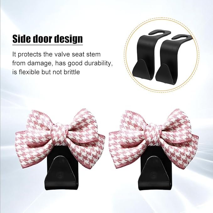 Cute Bow Car Seat Headrest Hooks, 2PCS Multifunctional Vehicle Rear Seat Hanging Hooks, Automotive Interior Seatback Storage Organizer for Purses Bags, Universal Fit (Pink/Small)