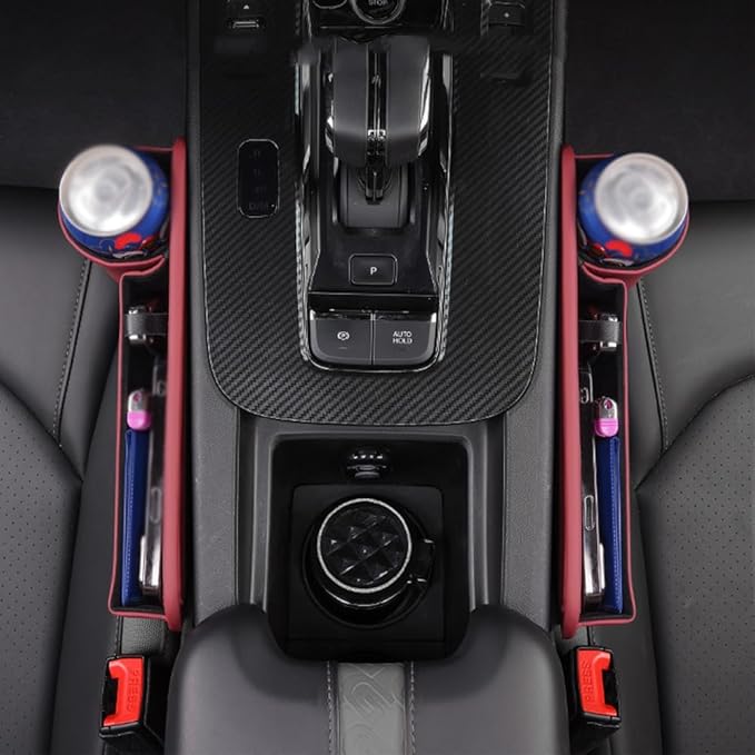 Car Seat Filler Organizer for Volvo XC60/XC90/XC40/S90/S60 Leather Seat Gap Storage Box Gap Pocket Side Interior Front Seat Accessories,Red-co-Pilot