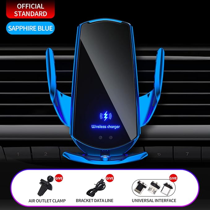 Wireless Car Charger Automotive Electric Induction 15W Wireless Charger Car Vent Mount Bracket Fast Charging Auto-Clamping Car Phone Holder Mount Air Vent Phone Holder (Blue)