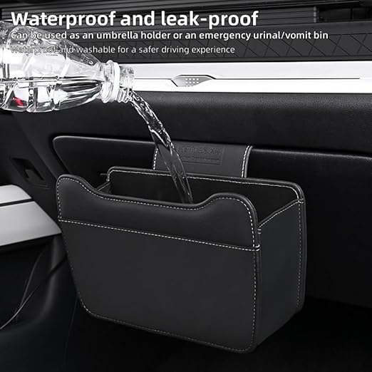 Car Leather Trash Can for Glove Box, Hanging Garbage Bin，Waterproof Foldable Stroage Organizer for Car, Multipurpose Interior Accessories for SUV Truck RV Camping (White Glove Box)