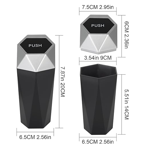 Car Trash Can Bin,Small Garbage Can with Lid,Automotive Cup Holder Mini Cars Trashcan,Portable Cars Door Trash Cans,Car Essentials Gadgets Dustbin (1Pcs, Silver)