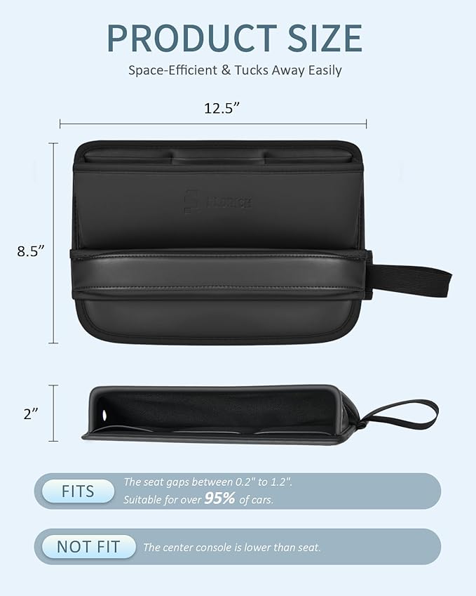 Florich Car Seat Gap Filler, Pro-Seats Gap Filler Organizer and Storages 2-in-1, Premium Leather Center Console Organizer, Car Organizer Front Seat Universal Fit for Car Suv Truck