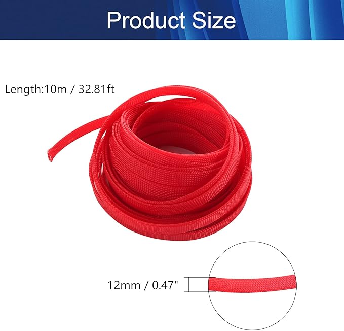 Aicosineg 32.8ft PET Flexible Braided Cable Sleeve 0.44inch Width Wire Loom Sleeving and Organizer Flexible Wire Mesh Sleeve Wrap Protector for TV Audio PC Cords from Pets Chewing Red