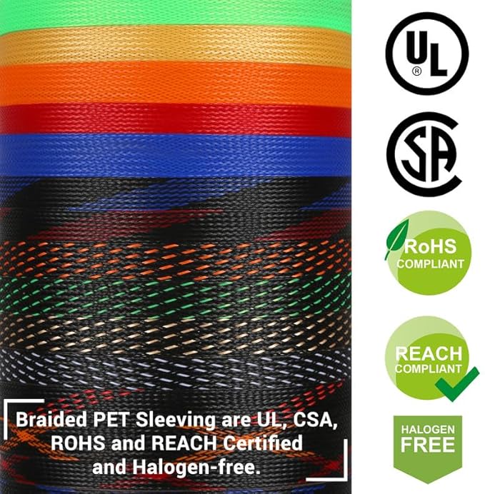 300Ft-1/2inch PET Expandable Braided Wire Sleeving,Wire Loom Cable Sleeve for TV,Computer,Home Theater,Automotive,Home Industrial,Electrical Wires,Chemical,Protect Cat from Chewing Cords,Black
