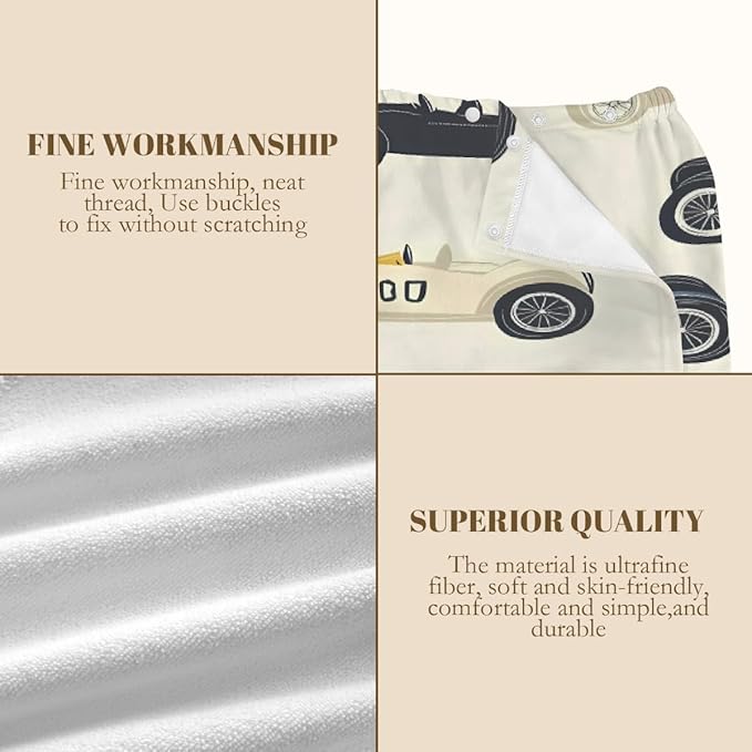 Women's Bath Wrap Vintage Race Cars Print Absorbent Shower Spa Body Bath Robe Wraps Bathrobe Towel with Adjustable Closure