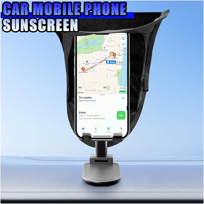 Car Smartphone Sunshade, Foldable Anti-Glare Cell Phone Sun Protection Umbrella, Universal High Elasticity Skeleton Auto Smartphone Heat-Insulating Sun Cover Accessory for Most Cars (Black)