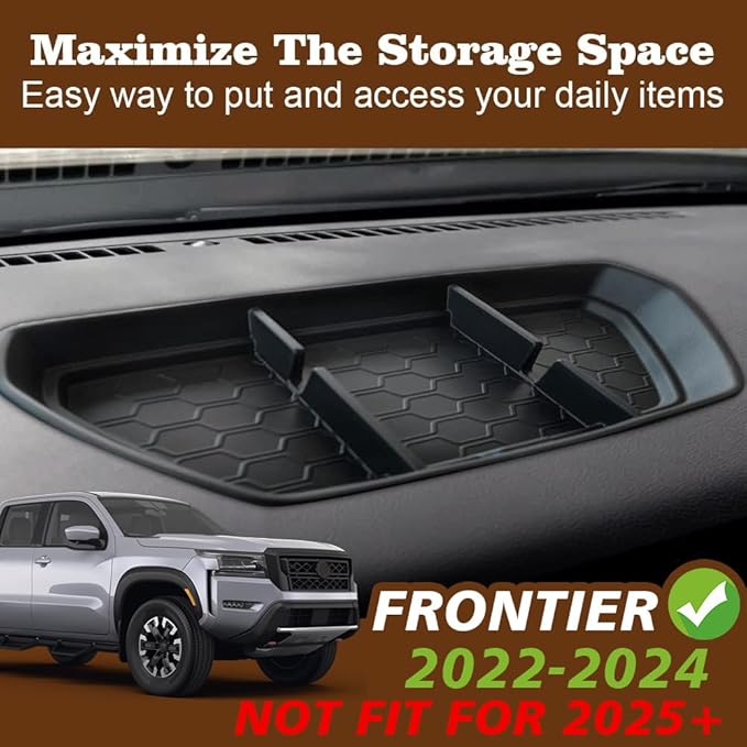 Muslogy Compatible with Nissan Frontier 2024 2023 2022 Accessories Dashboard Insert Tray Storage Box Phone Holder Non-Slide Silicone Rubber Interior Organizer (Won't Fit 2025 Frontier)