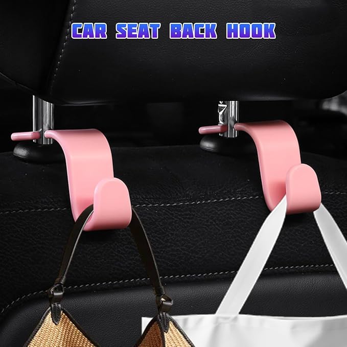 Car Seat Headrest Hooks, 4PCS Multifunctional Vehicle Back Seat Storage Hanger Holder for Hangbag Coat Grocery, Auto Interior Headrest Hook Organizer, Universal for Vehicles (Pink)