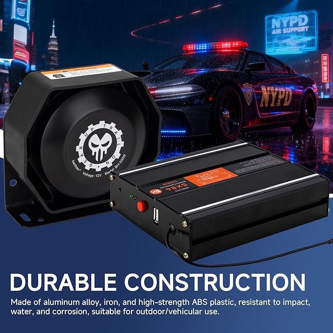 Warning Emergency Siren 12V Police Siren Speaker PA System Kit 200W 125-150dB Remote Control with Handheld Microphone for Car Ambulance Vehicles Fire Truck SUV ATV UTV