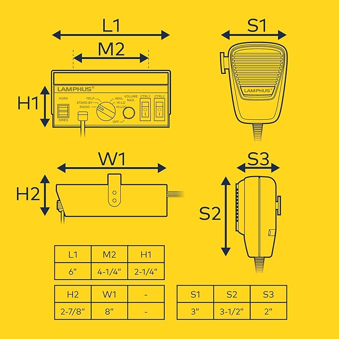 LAMPHUS SoundAlert 12V 100W Police Siren PA System Kit [Slim Speaker] [118-124dB] [Handheld Microphone] [Hands-Free] Warning Emergency Siren for Vehicles Tow Truck UTV ATV Van Car POV RV