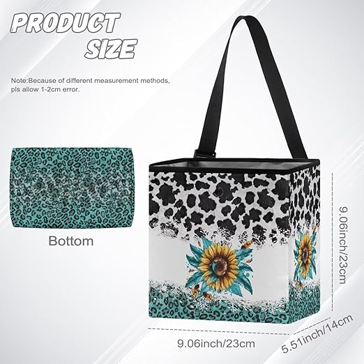 Cowhide Leopard Sunflower Car Trash Can Leak Proof Auto Trash Bag Hanging Vehicle Garbage Can Multipurpose Storage Container for Back Seat Car Accessories