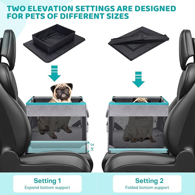 GENORTH Dog Car Seats for Small Dogs, Pet Booster Seat Under 20 lbs, Puppy Car Seat with Folded Metal Frame and Raised Cushion, Enhanced Version