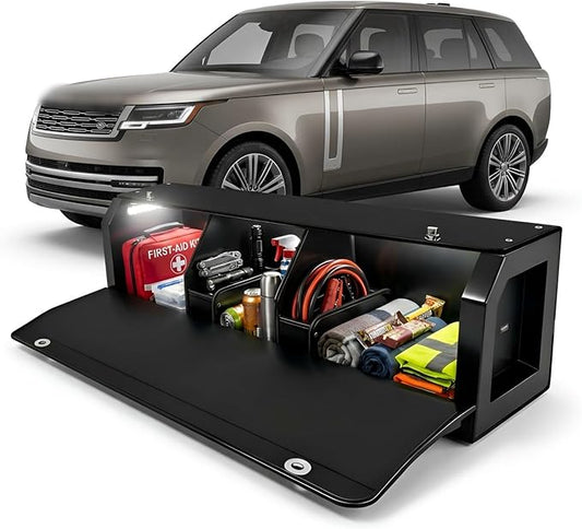 Trunk Organizer SUV with LED Light, Waterproof Leather Car Trunk Storage Organizer with Lights, Large Capacity Sturdy Car Storage Box Powered by 4 AA Batteries (Batteries Not Included)