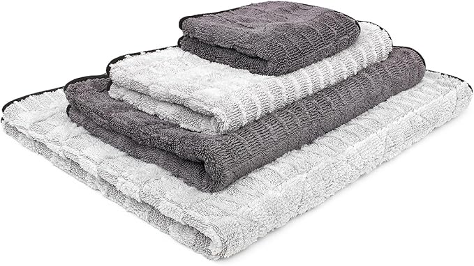 The Rag Company Gauntlet Car Drying Towel - 70/30 Korean Microfiber, Dries Faster Without Scratching, 900gsm, 30x36 inches, Ice Grey/Grey, Pack of 2