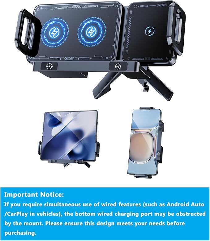 Wireless Car Charger Mount Holder for Samsung Galaxy Z Fold 7 6 5 4 3 2, Rotatable Air Vent Dual Coils Auto Clamping Fast Charging Phone Holder for iPhone 16 15, Samsung S25, Google Pixel 9 Pro