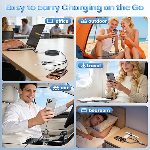 Travel Cruise Essentials 3 in 2 Multi Charging Cable Cord for iWatch Charger/IP/USB C, Braided USB A/C Cable iPhone Charger for Multiple Devices,Car Accessories for iWatch Series/iPhone 17-11/iPad-4FT