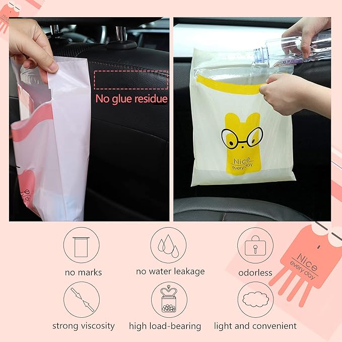 32pcs Car Trash Bags Easy Stick-On Disposable Portable Car Garbage Bags, Waterproof Leak Proof Barf Vomit Bags, Self Adhesive Cleaning Bags for Cars, Bedrooms, Bathrooms, Offices, Kitchens - Pattern A