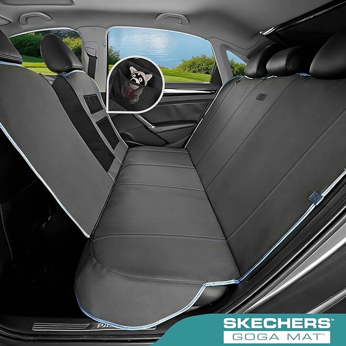 Skechers Dog Car Seat Cover for Pets GOGA MAT, Seat Extender for Dogs Waterproof Seat Cover Hammock Heavy Duty Scratch Proof Nonslip Durable Back Seat Covers for Cars Trucks and SUVs,Gray