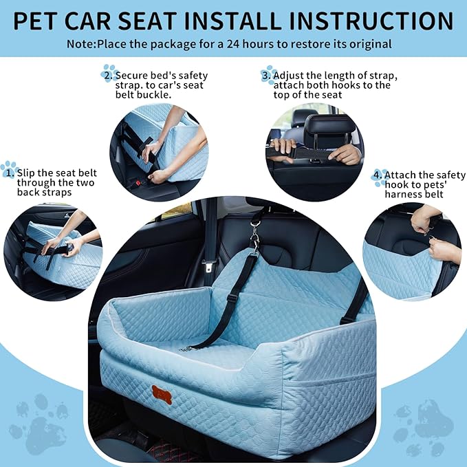 Dog Car Seat for Large/Medium Dogs - Memory Foam Dog Booster Seat for Under 55Lbs or 2 Small Dogs-Detachable and Washable Travel Bed with Thick Cushion and Storage Pockets-Blue