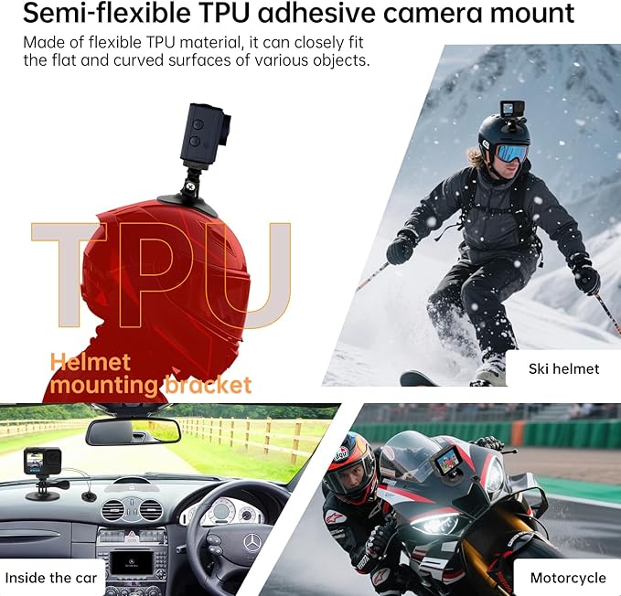Suptig Helmet Mount Flexible Adhesive Sticky Compatible for Gopro Hero 13 12 11 10 9 8 7 6 5 4 3, DJI osmo, Insta 360, Akaso to Helmet, Car, Dashboard, Motorcycle(4 Pack)
