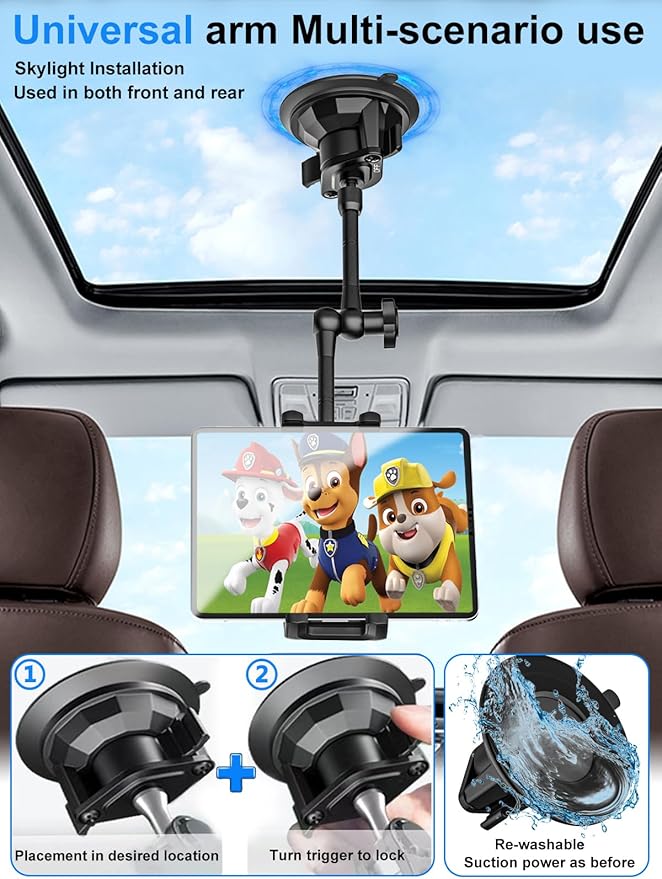 Sunroof Tablet Holder Mount for Car/Truck [Latest Anti-Shake] Dashboard Windshield Window Tablet Stand for Truck/Car/Pickup, Heavy Duty Sunroof ipad Mount for 4-12.9" iPad Pro Air, Z Fold, iPhone