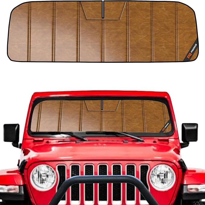 Pigenius Windshield Sunshade for Jeep Wrangler JL 2018-2026, Gladiator 2020-2026 Custom Fit Front Window Sun Shade- Leather