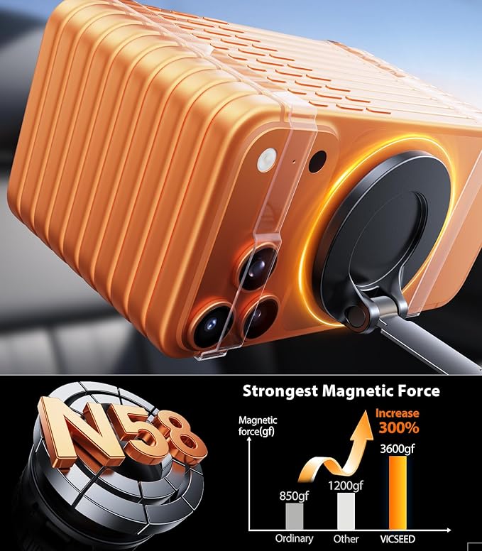 VICSEED Ultimate for Magsafe Car Mount [98+LBS Strongest Suction] 360° Vacuum Magnetic Phone Holders for Your Car Metal Arm Foldable Cellphone Mount for iPhone 17 16 15 14 13 12 Pro Max Air Android