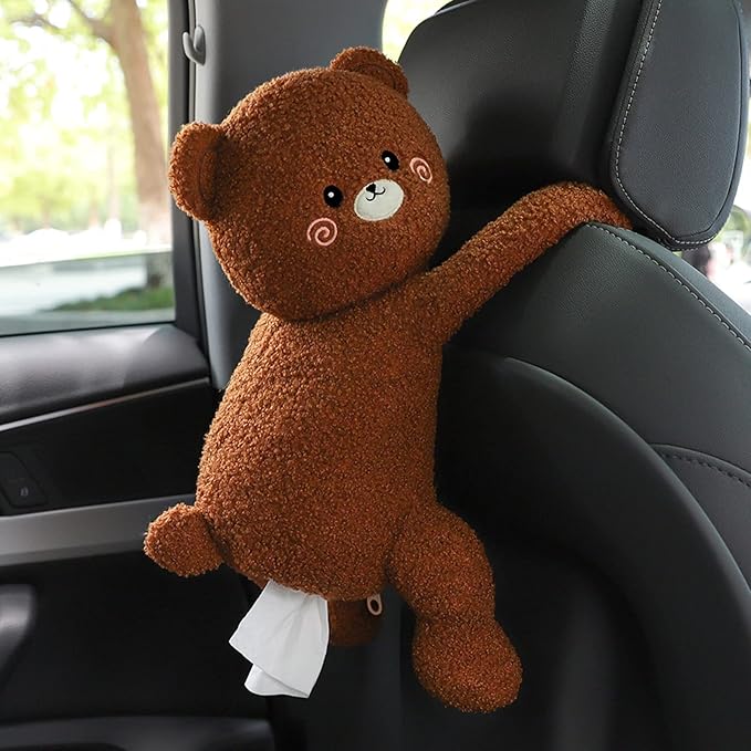 Elephant Tissue Box Cover Plush Tissue Box Holder for Car, Home, Decorative Holder/Organizer for Bathroom Vanity Countertop, Nightstands, Office Desk-Bear